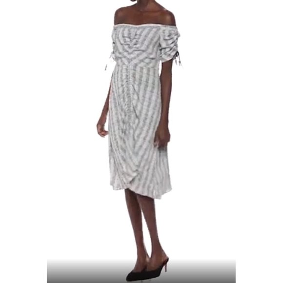 Sam Edelman Off-The-Shoulder Plaid Dress Midi 6 - Picture 5 of 9